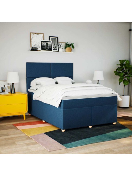 Box spring postel s matrací modrá 140x190 cm textil