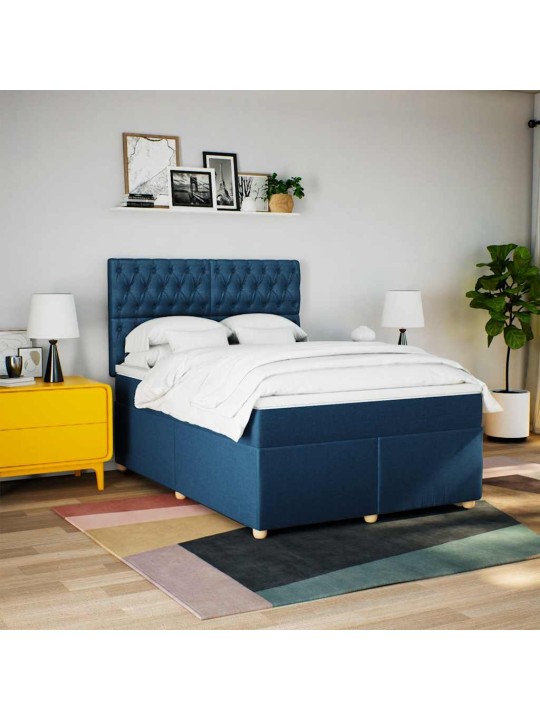 Box spring postel s matrací modrá 140x190 cm textil