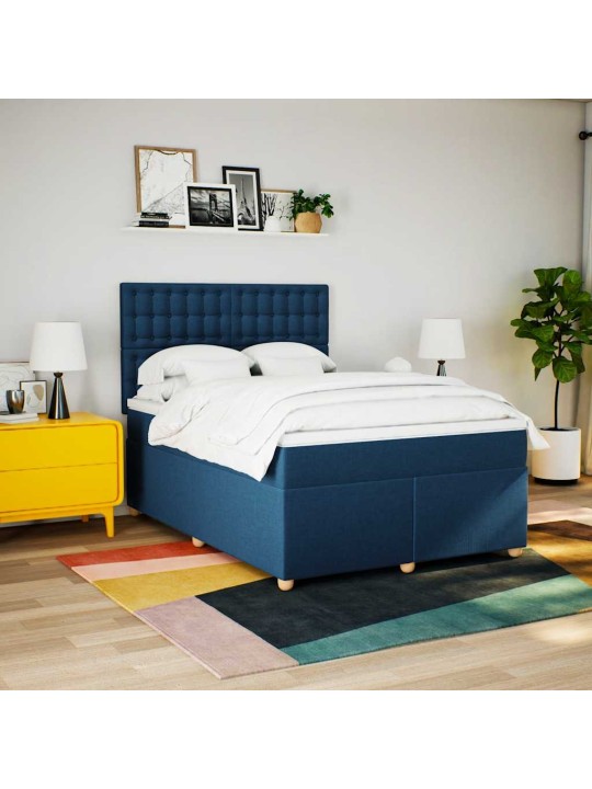 Box spring postel s matrací modrá 140x190 cm textil