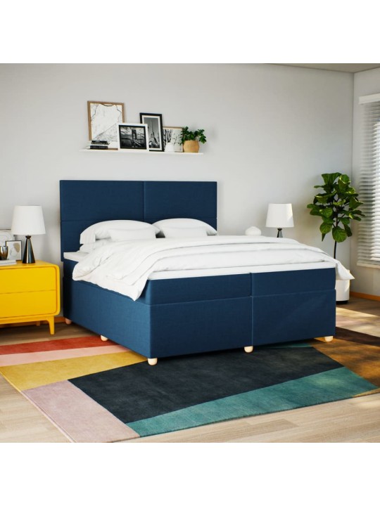 Box spring postel s matrací modrá 200x200 cm textil