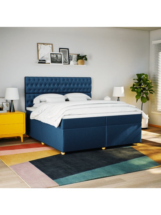 Box spring postel s matrací modrá 200x200 cm textil