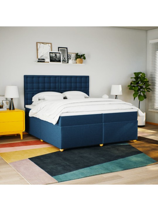 Box spring postel s matrací modrá 200x200 cm textil