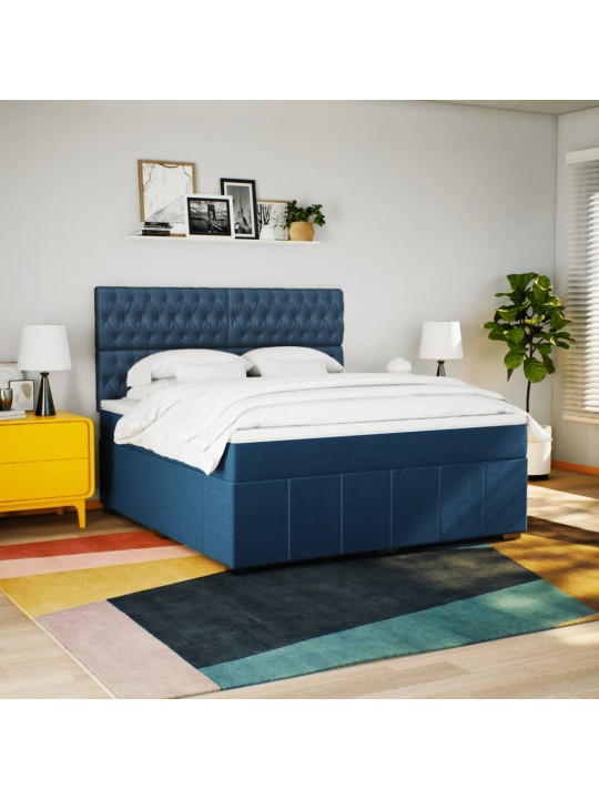 Box spring postel s matrací modrá 180x200 cm textil