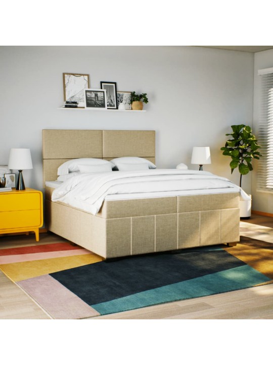 Box spring postel s matrací krémová 200x200 cm textil