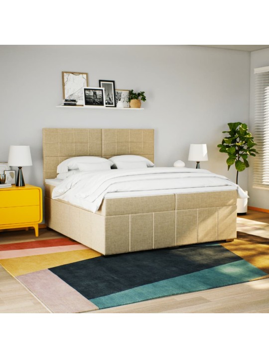 Box spring postel s matrací krémová 200x200 cm textil