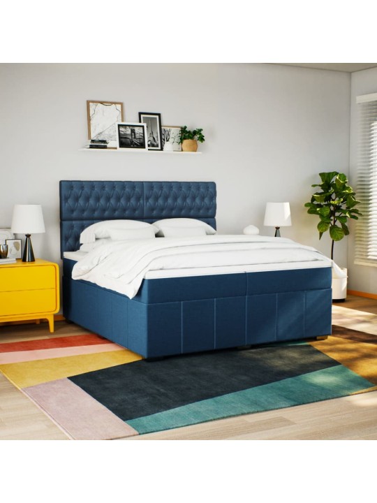 Box spring postel s matrací modrá 200x200 cm textil