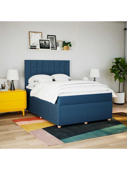 Box spring postel s matrací modrá 140x190 cm textil
