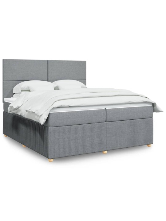 Box spring postel s matrací světle šedá 200 x 200 cm textil