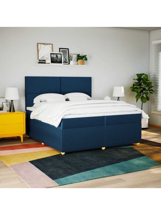 Box spring postel s matrací modrá 200x200 cm textil