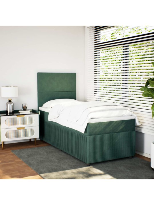 Box spring postel s matrací tmavě zelená 90x200 cm samet