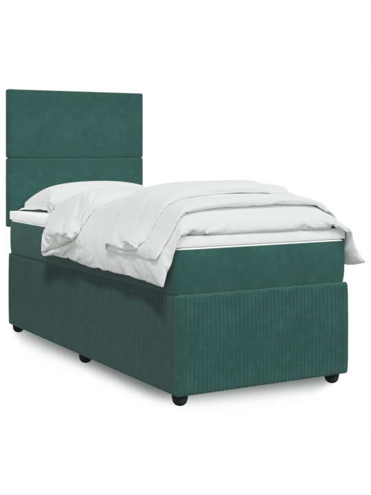 Box spring postel s matrací tmavě zelená 90x200 cm samet
