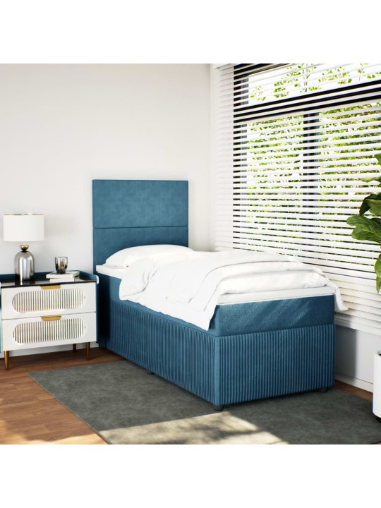 Box spring postel s matrací tmavě modrá 90x200 cm samet