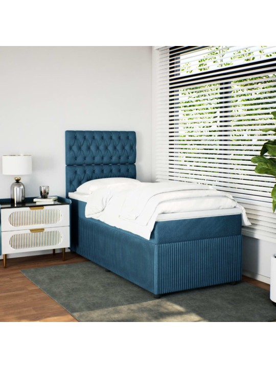Box spring postel s matrací tmavě modrá 90x200 cm samet