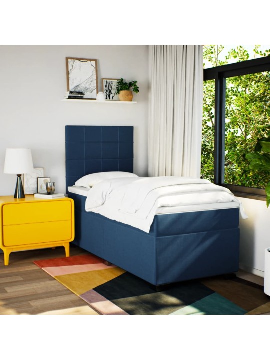 Box spring postel s matrací modrá 90x200 cm textil