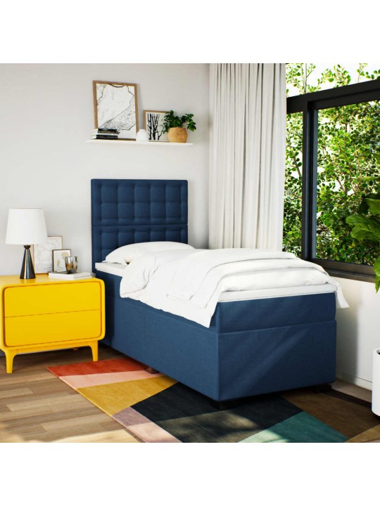 Box spring postel s matrací modrá 90x200 cm textil