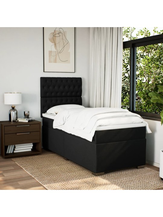 Box spring postel s matrací černá 100 x 200 cm textil