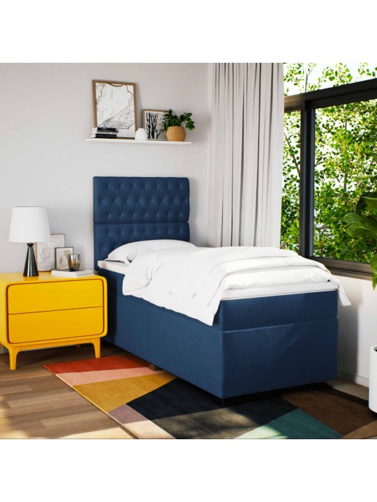 Box spring postel s matrací modrá 100 x 200 cm textil