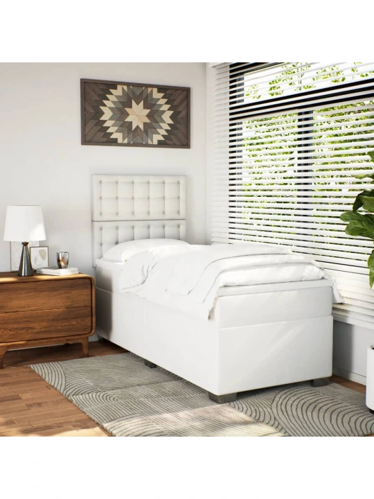 Box spring postel s matrací bílá 90x200 cm umělá kůže