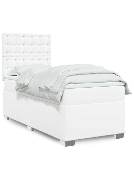 Box spring postel s matrací bílá 90x200 cm umělá kůže