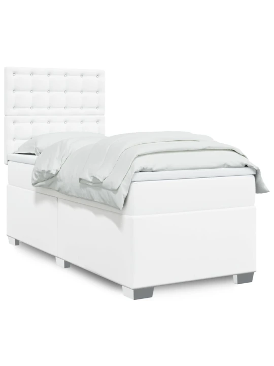Box spring postel s matrací bílá 90x200 cm umělá kůže
