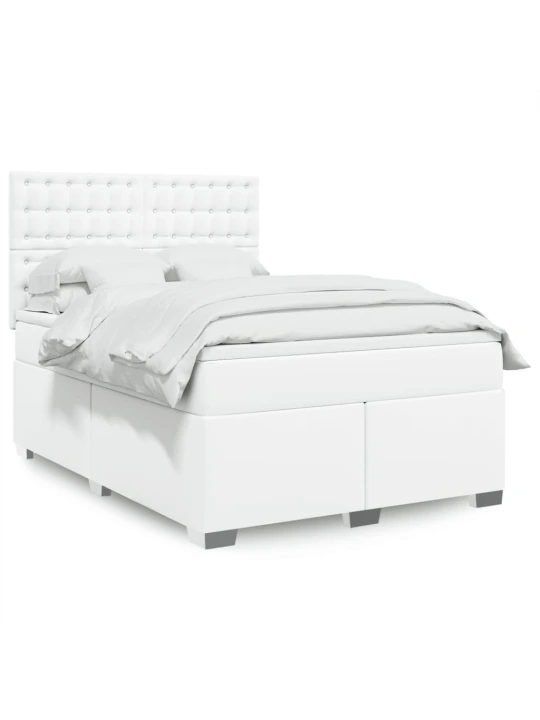 Box spring postel s matrací bílá 140 x 190 cm umělá kůže
