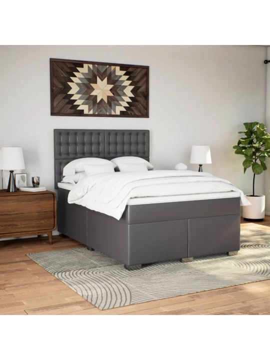 Box spring postel s matrací šedá 140x200 cm umělá kůže