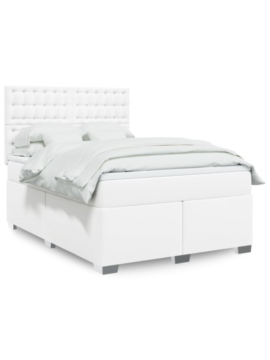 Box spring postel s matrací bílá 160x200 cm umělá kůže