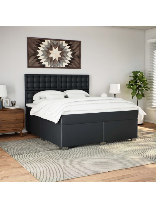 Box spring postel s matrací černá 180x200 cm umělá kůže