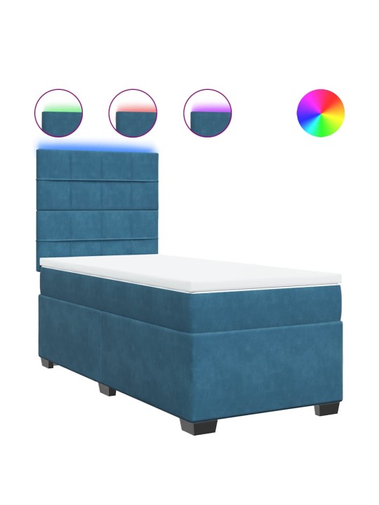 Box spring postel s matrací modrá 80 x 200 cm samet