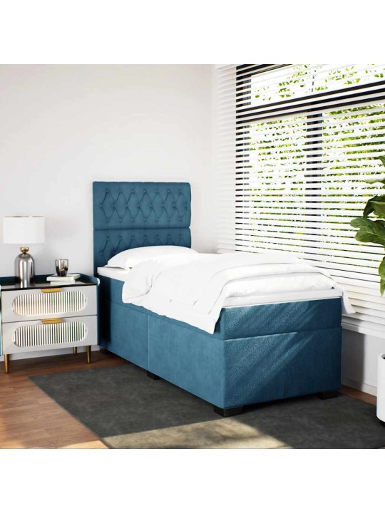 Box spring postel s matrací modrá 80 x 200 cm samet