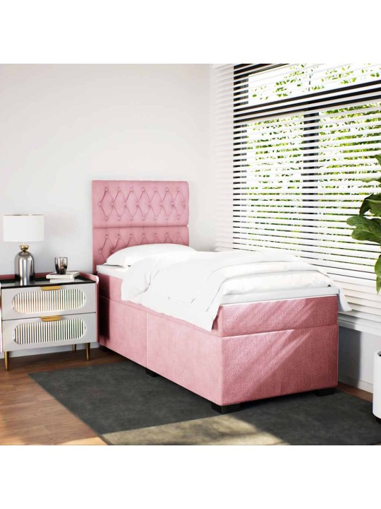 Box spring postel s matrací růžová 90x190 cm samet