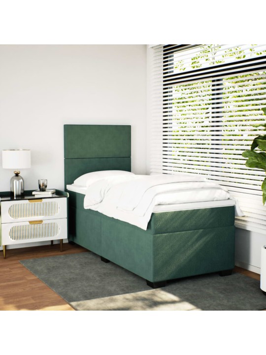 Box spring postel s matrací tmavě zelená 90x200 cm samet
