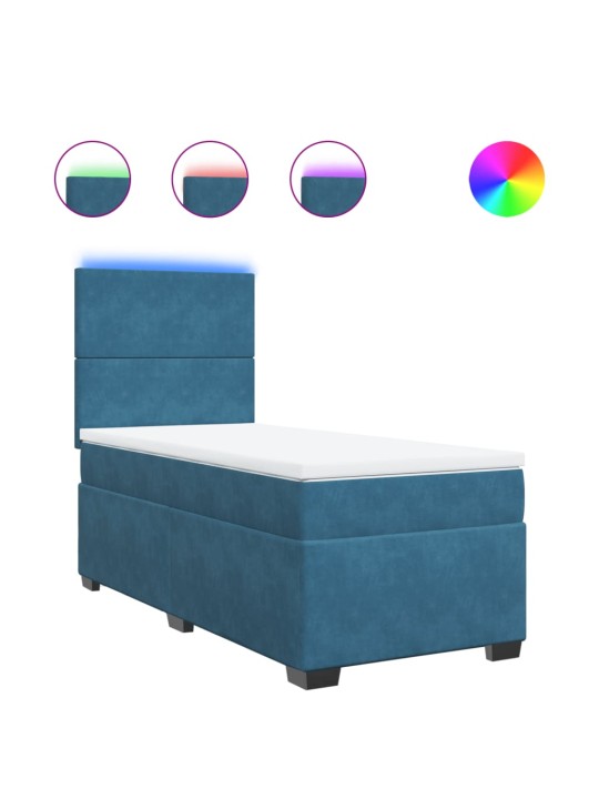 Box spring postel s matrací modrá 90 x 200 cm samet