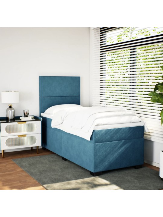 Box spring postel s matrací modrá 90 x 200 cm samet
