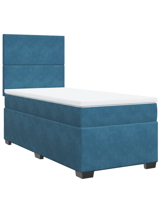 Box spring postel s matrací modrá 90 x 200 cm samet