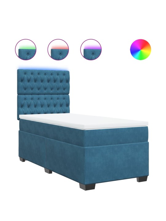 Box spring postel s matrací modrá 90 x 200 cm samet