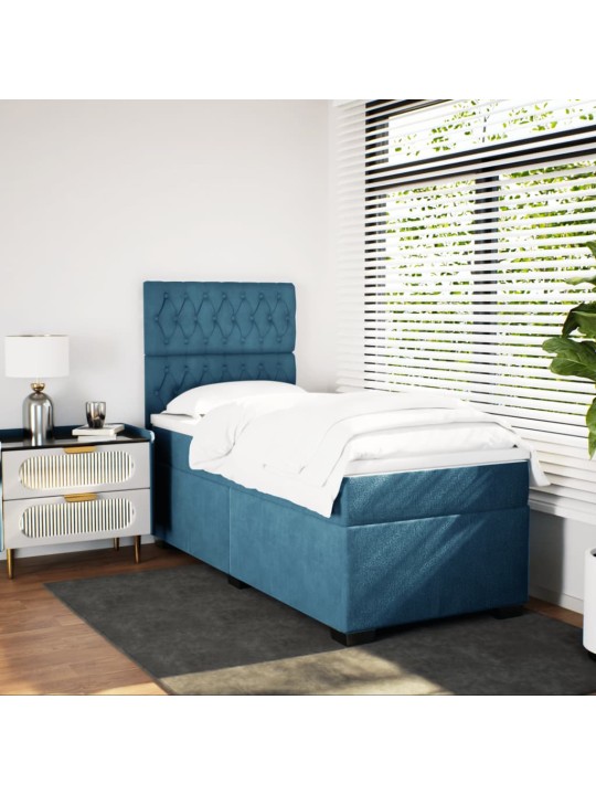 Box spring postel s matrací modrá 90 x 200 cm samet