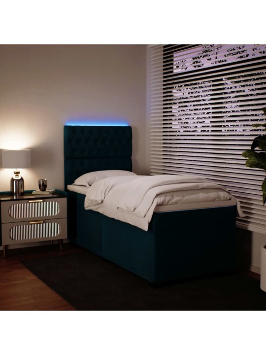 Box spring postel s matrací modrá 90 x 200 cm samet