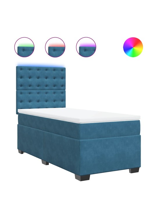 Box spring postel s matrací modrá 90 x 200 cm samet