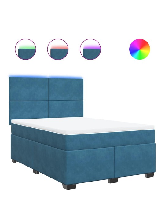 Box spring postel s matrací modrá 140 x 190 cm samet