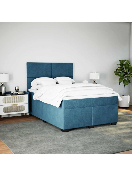 Box spring postel s matrací modrá 140 x 190 cm samet