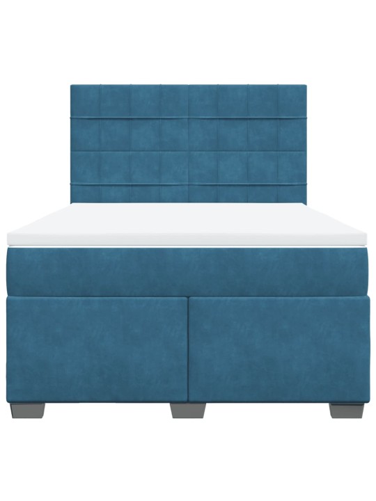 Box spring postel s matrací modrá 140 x 190 cm samet