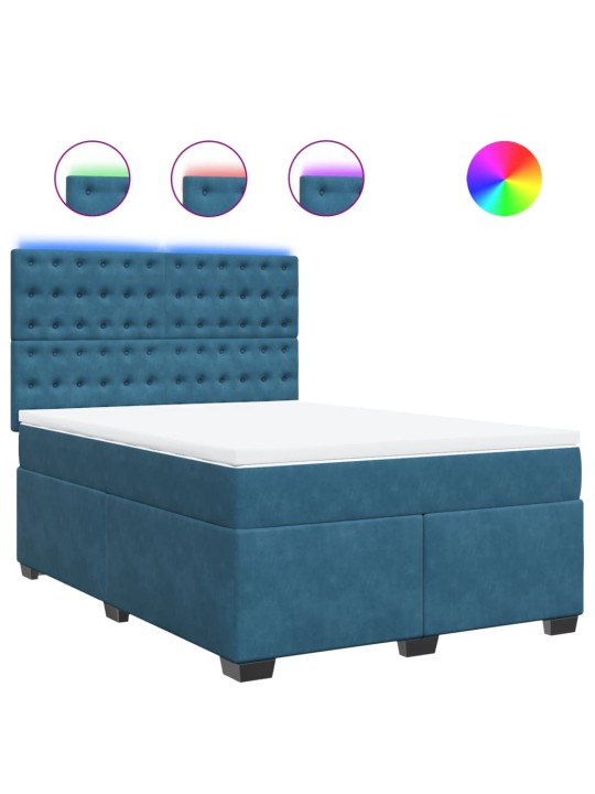 Box spring postel s matrací modrá 140 x 190 cm samet