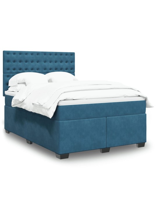 Box spring postel s matrací modrá 140 x 190 cm samet