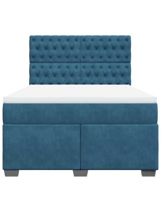 Box spring postel s matrací modrá 140 x 200 cm samet