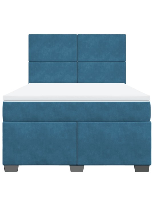 Box spring postel s matrací modrá 160 x 200 cm samet