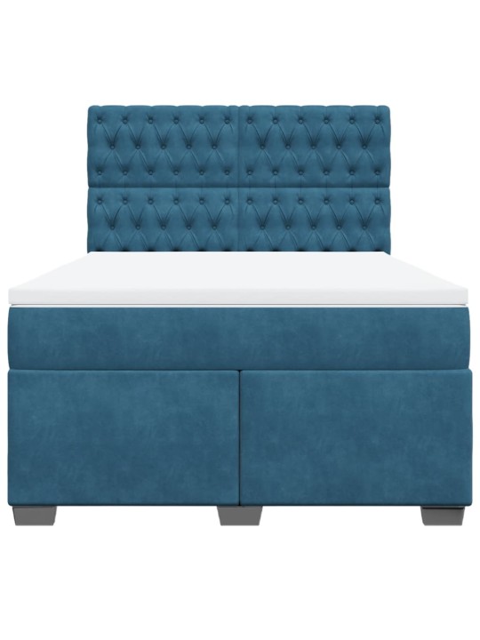 Box spring postel s matrací modrá 160 x 200 cm samet