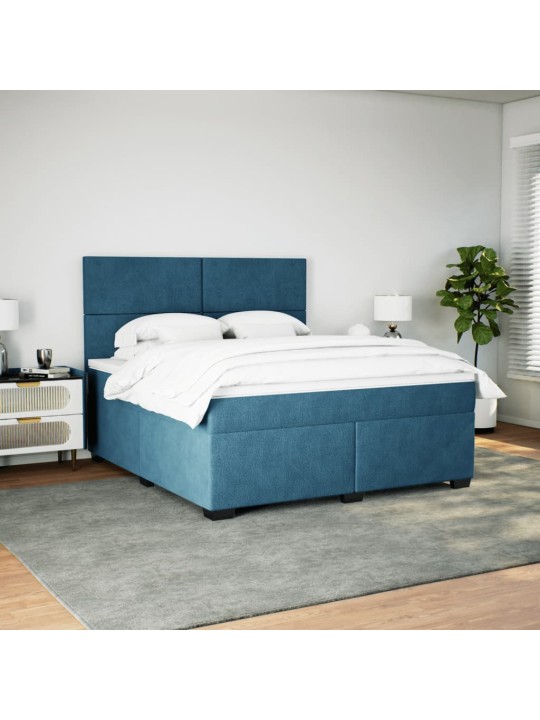 Box spring postel s matrací modrá 180 x 200 cm samet