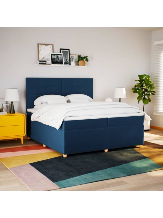 Box spring postel s matrací modrá 200x200 cm textil