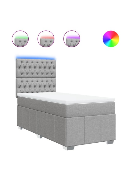 Box spring postel s matrací světle šedá 90x200 cm textil